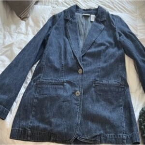 Liz Claiborne Lizwear Jeans Denim Blazer Tailored Back Front Slit Pockets Sz Med